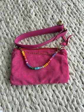 Stefka Fuchsia Suede Mini Crossbody with Rainbow Bead charm